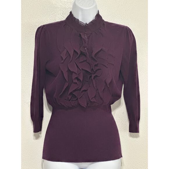 VTG 90s Y2K Ruffle Neck Tunic Sweater L Purple City Preppy Equestrian RL Vibes - Picture 3 of 13